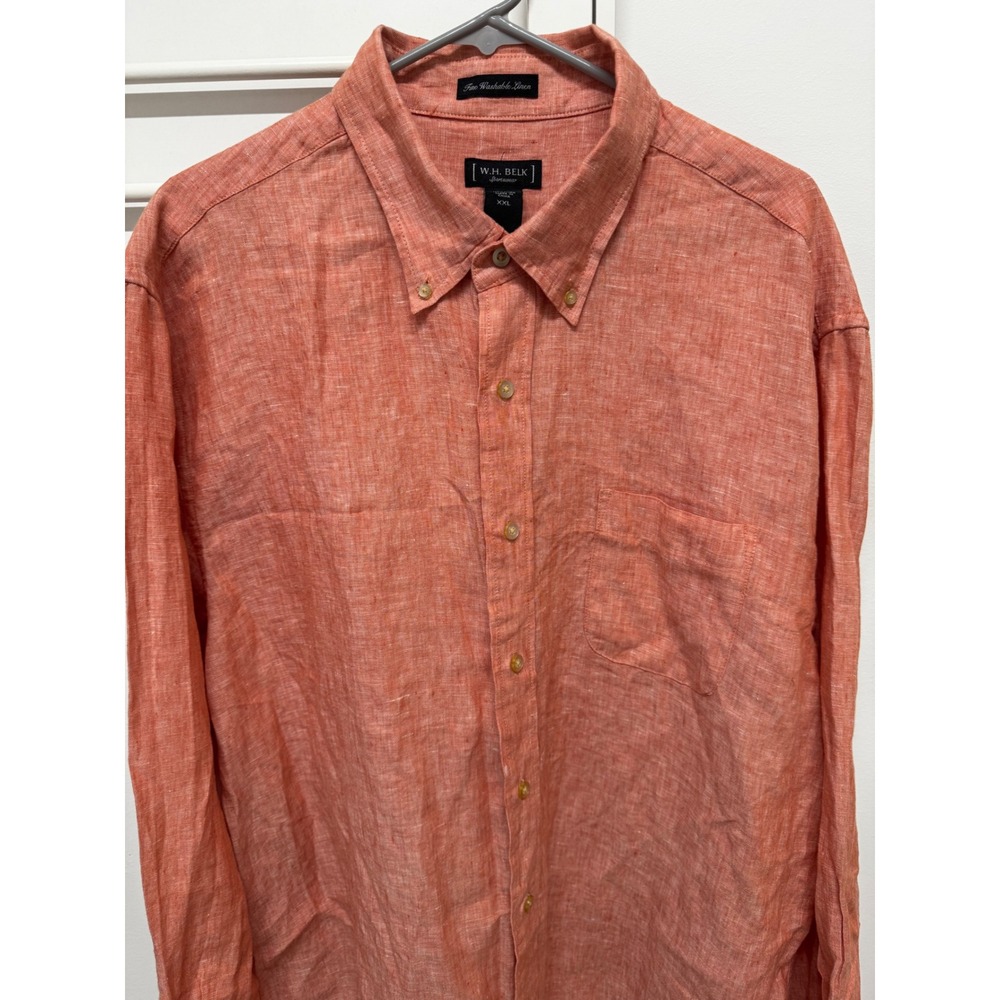 WH Belk Sportswear Mens XXL Coral 100% Linen Button Down Shirt LS